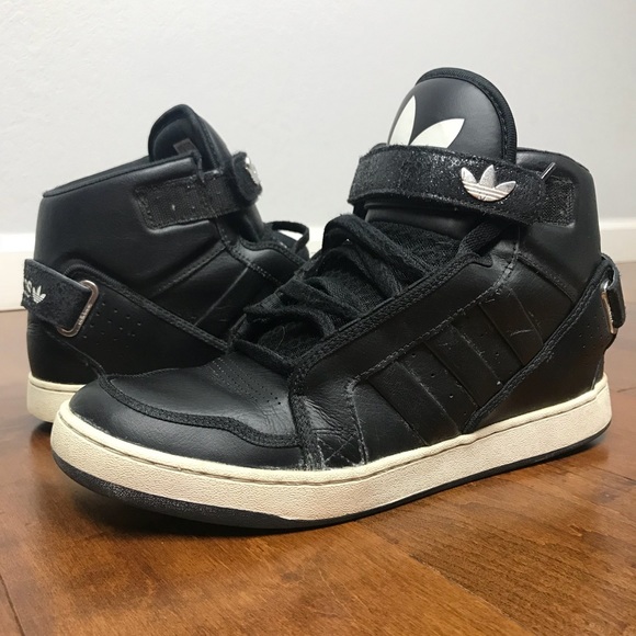 adidas black leather high tops